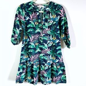 Tropical Print Green and Pink Dress 3/4 Sleeve